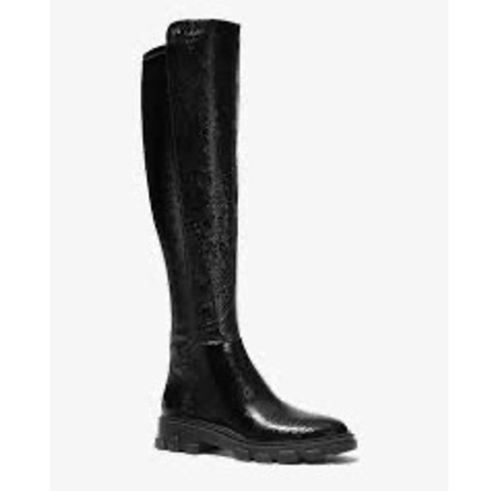Michael Kors Over The Knee Boots Black Crackled Patent Lug Sole Womens Size 10 - Picture 4 of 11